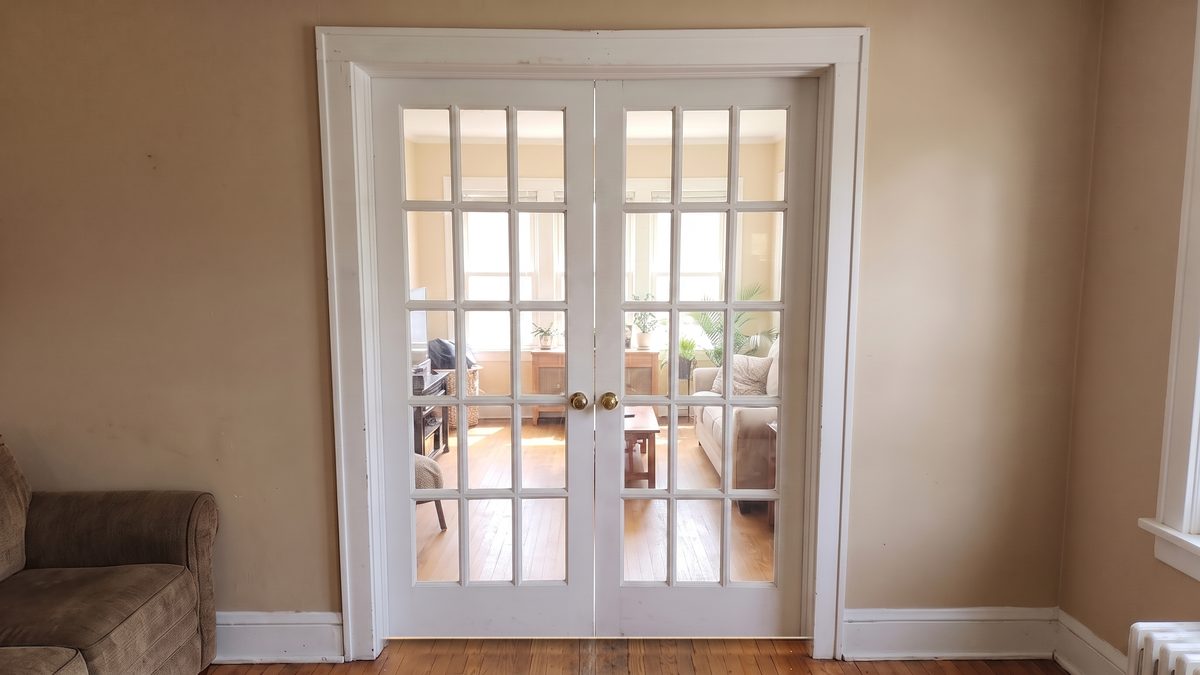 The same French doors closed with an even reveal all the way around