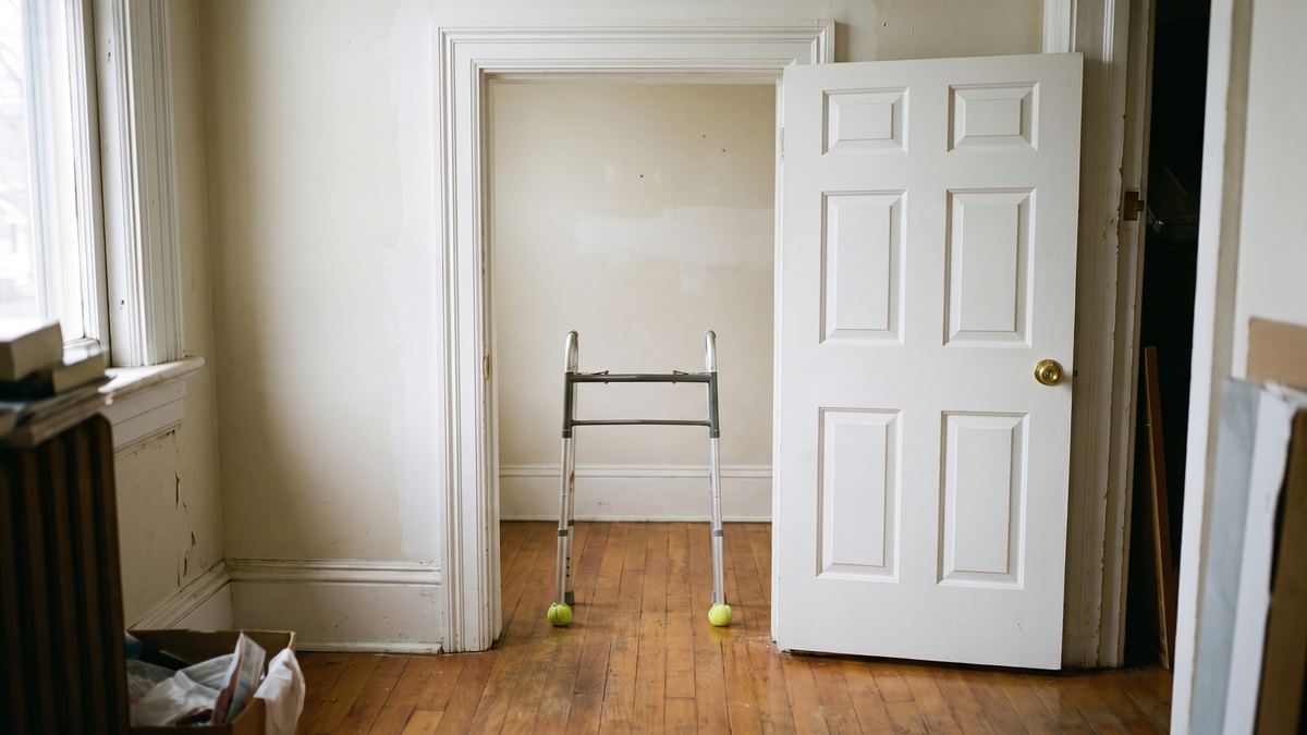 Same doorway widened to 36 inches with a new door and casing, walker fitting through