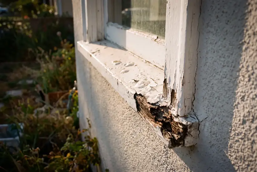 Dry rotted sill before repair in Orange County