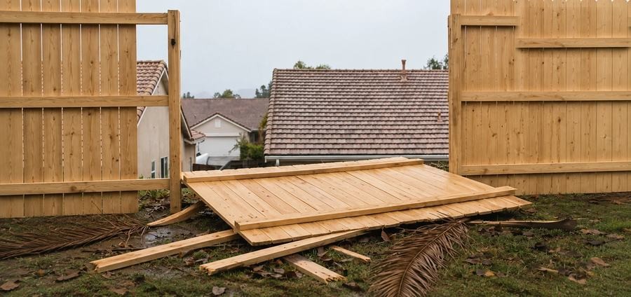 Fence panels blown down by a storm