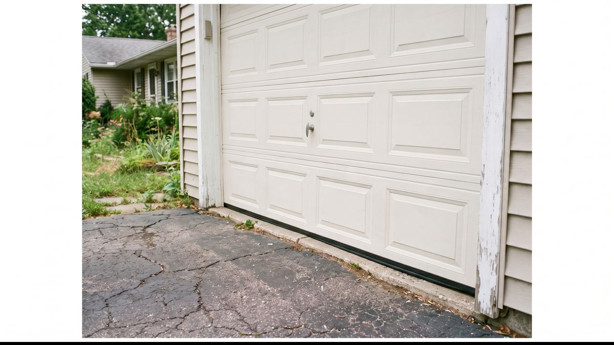Garage door repair: after, same material repaired