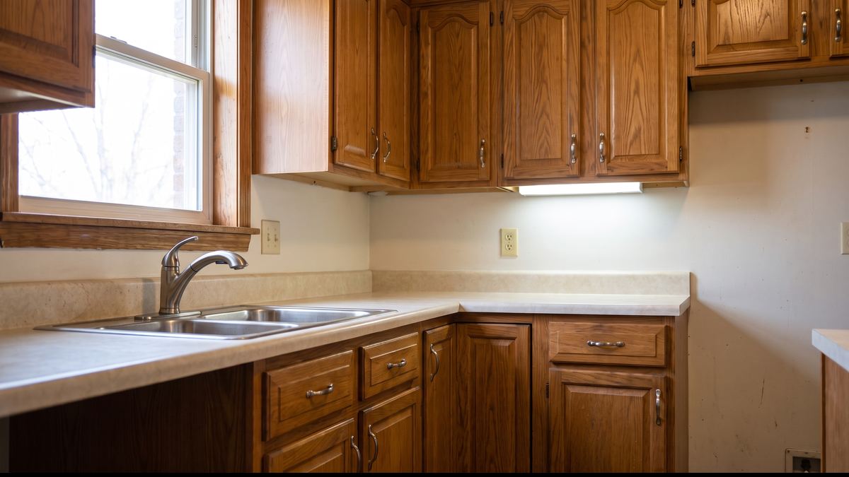 Kitchen repair: after, same material repaired