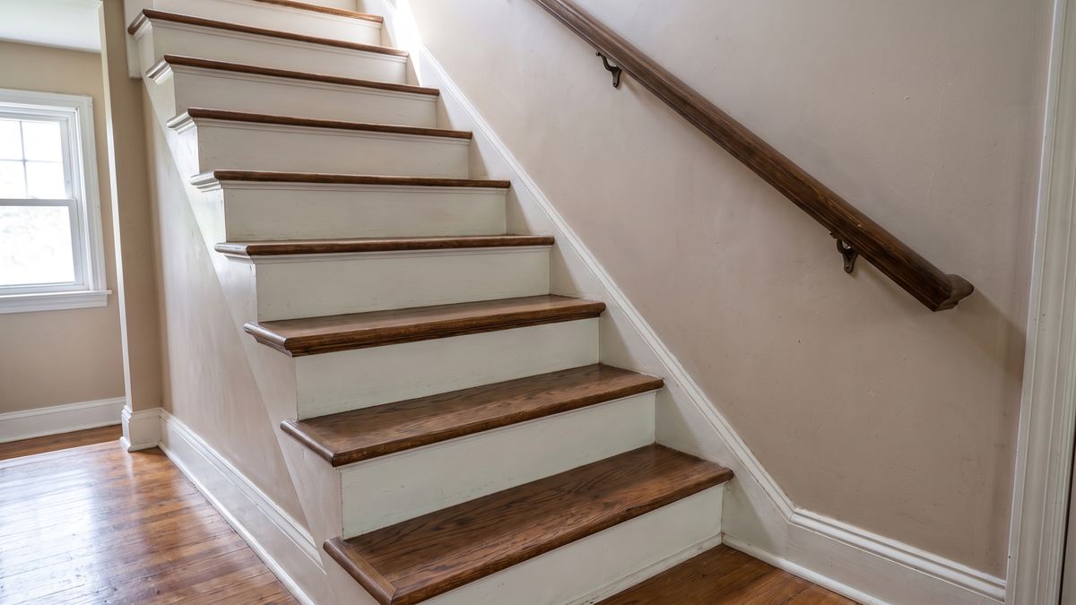 Handrail and stair repair: after, same material repaired