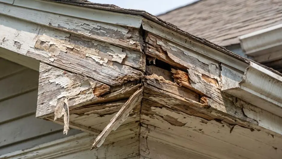 Before: rotted exterior trim