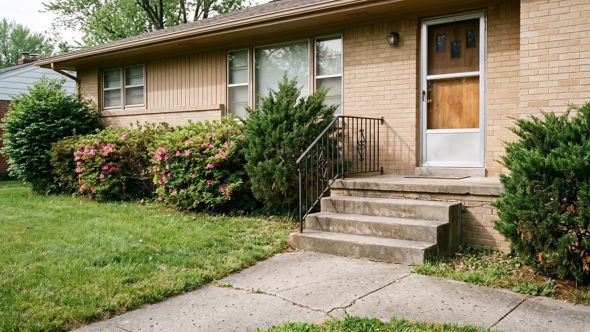 Front porch reached only by three concrete steps