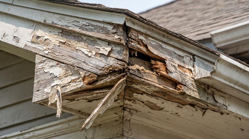 Rotted wood trim before repair