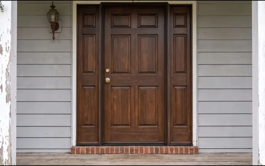 After: the same front door refinished, rehung and sealed