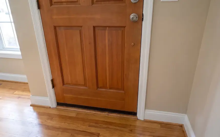 After: the jamb rebuilt and the door closing and locking again
