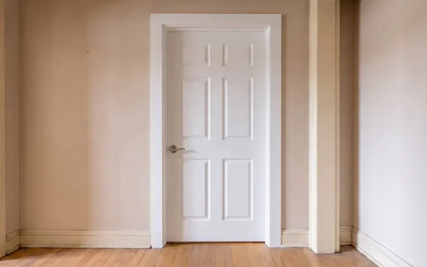 After: a new prehung door installed and trimmed