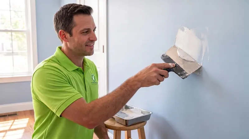 Kaminskiy technician patching a wall in a Kendall home