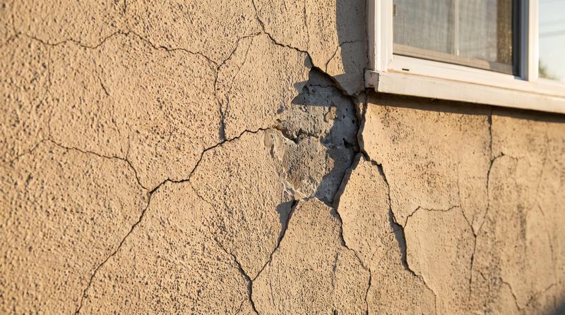 Cracked stucco wall before repair