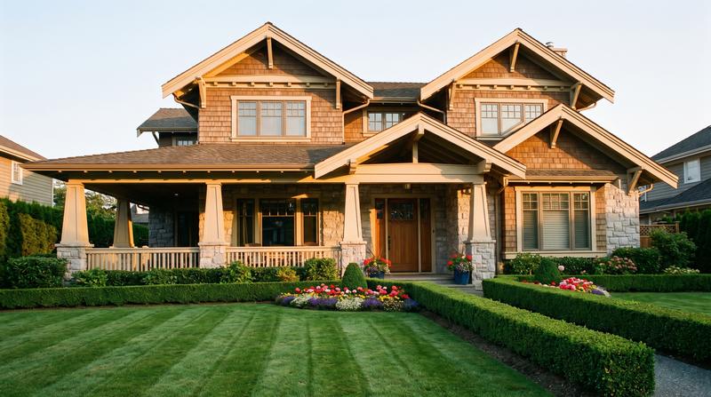 A well-kept craftsman home at golden hour