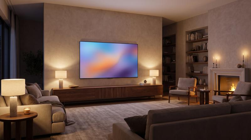 A TV mounted level and flush with no visible cables