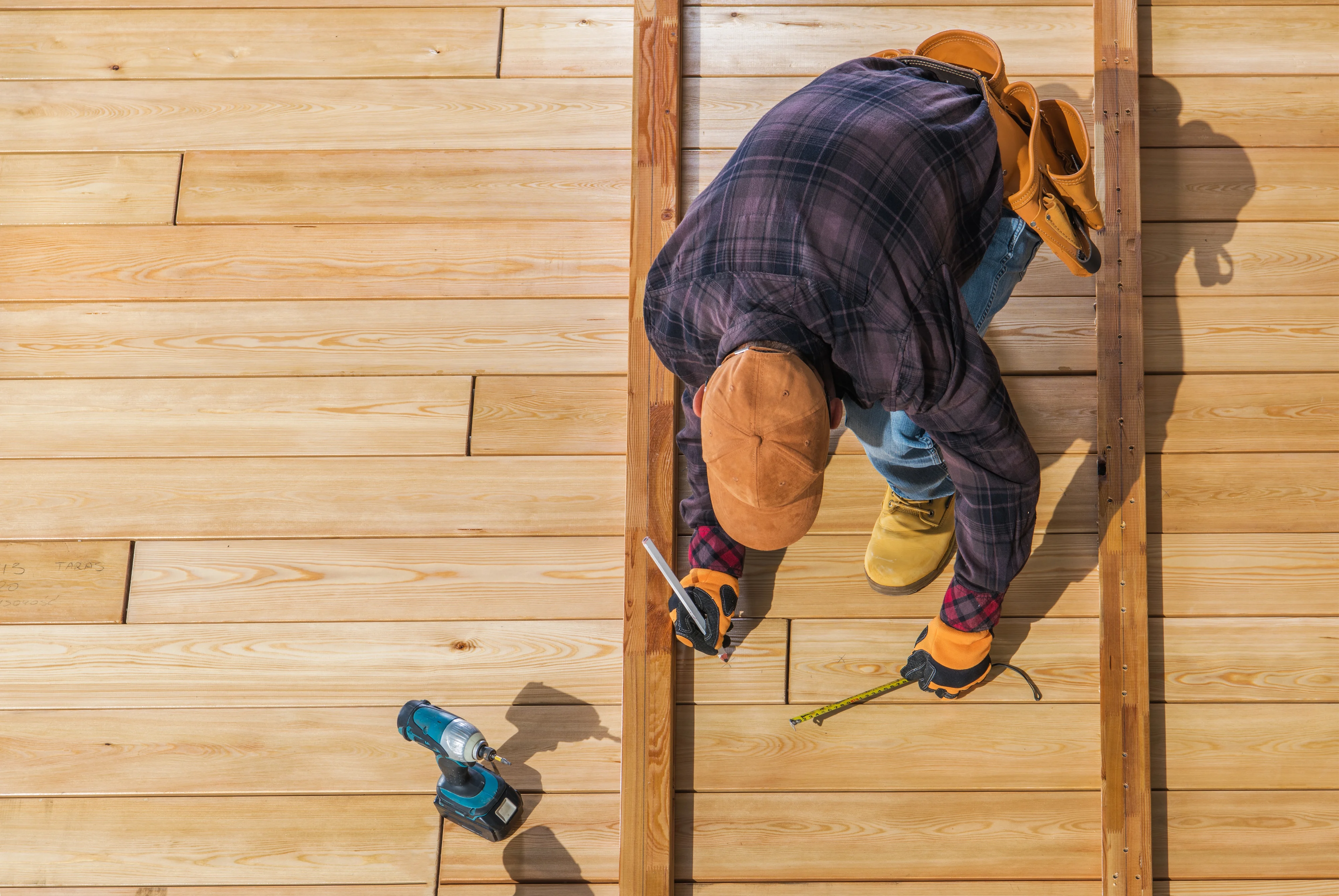 Technicians building a new wooden deck
